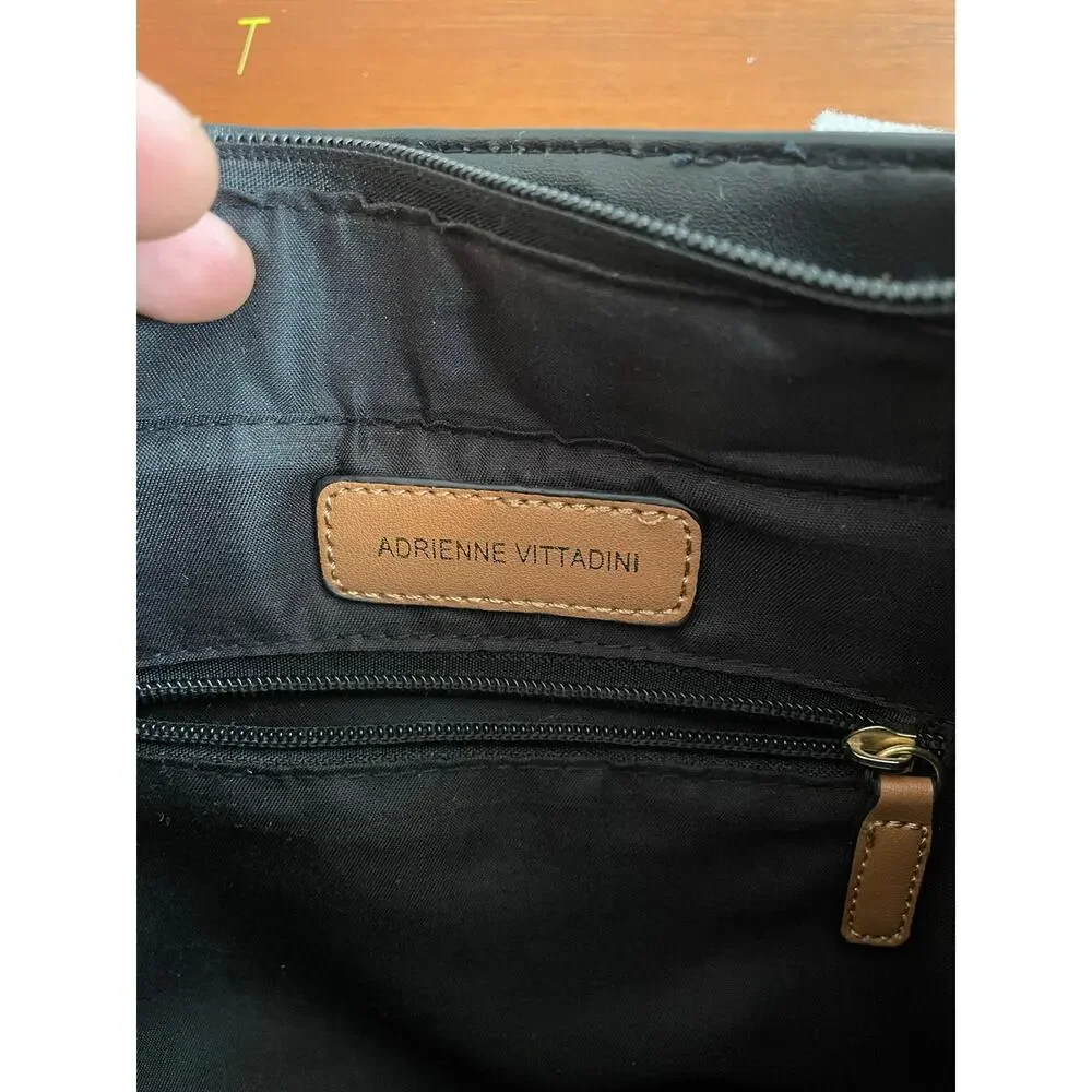 Adrienne Vittadini Montauk Tote Black Logo Strap Purse AV Charm